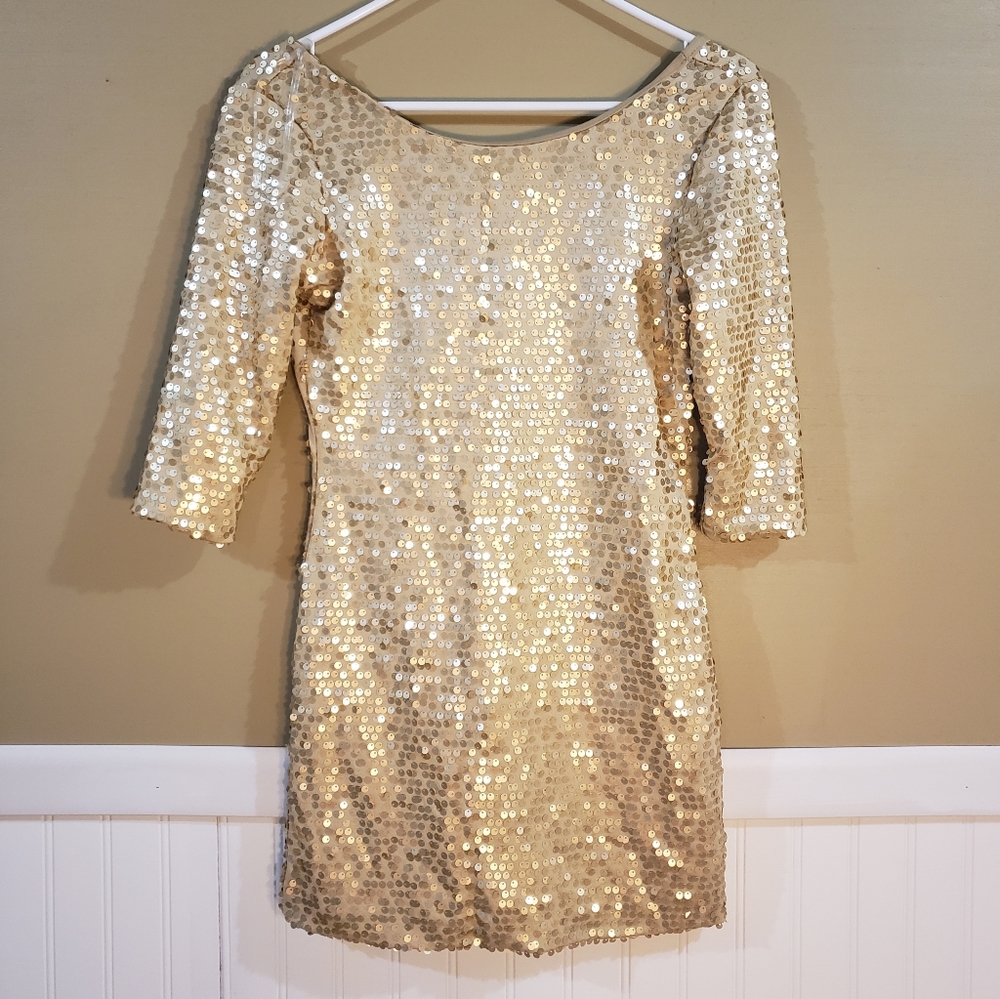 Love Tease Gold Sequin Embellished Lined Dress S